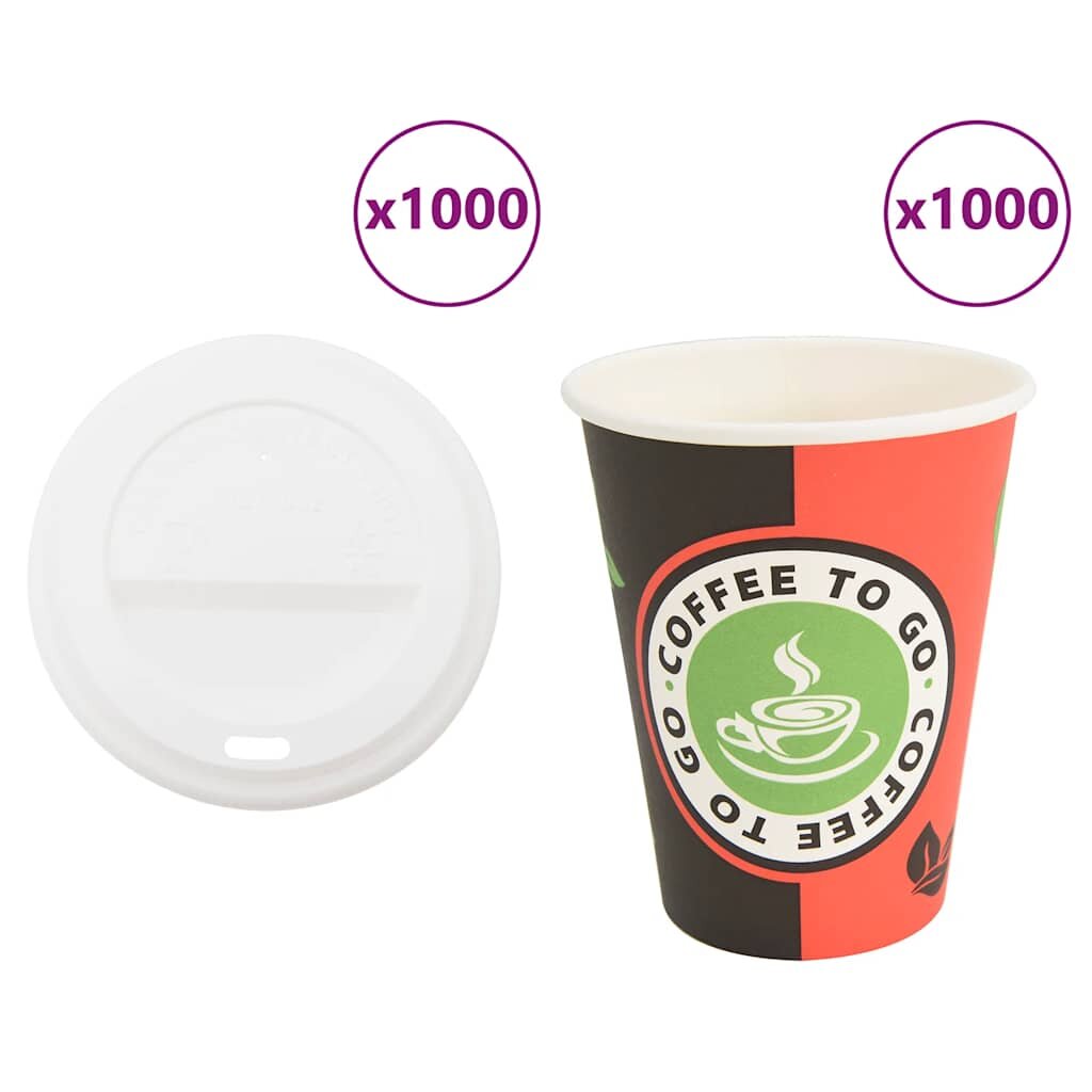 vidaXL Papírové kelímky na kávu s víčky 1000 pcs 4oz 100ml