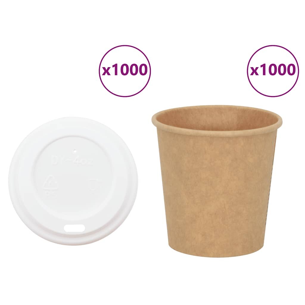 vidaXL Papírové kelímky na kávu s víčky 1000 pcs 4oz 100ml