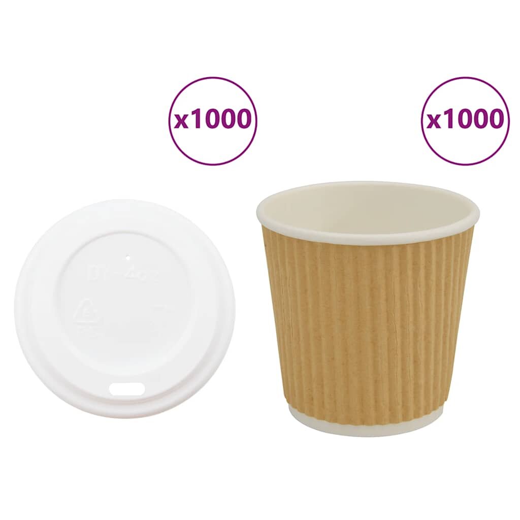 vidaXL Papírové kelímky na kávu s víčky 1000 pcs 4oz 100ml