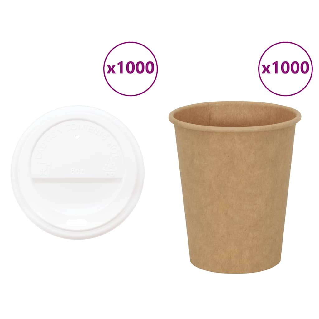 vidaXL Papírové kelímky na kávu s víčky 1000 pcs 8oz 200ml