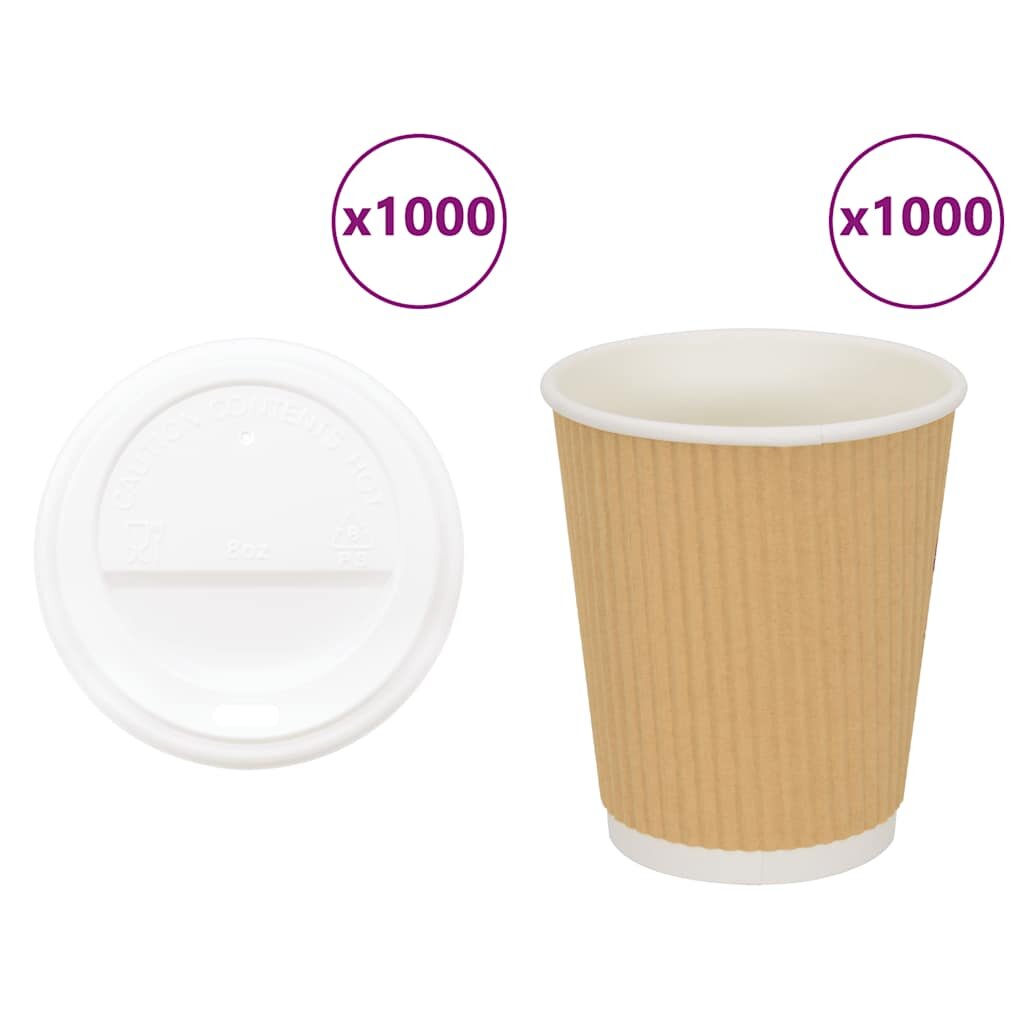 vidaXL Papírové kelímky na kávu s víčky 1000 pcs 8oz 200ml
