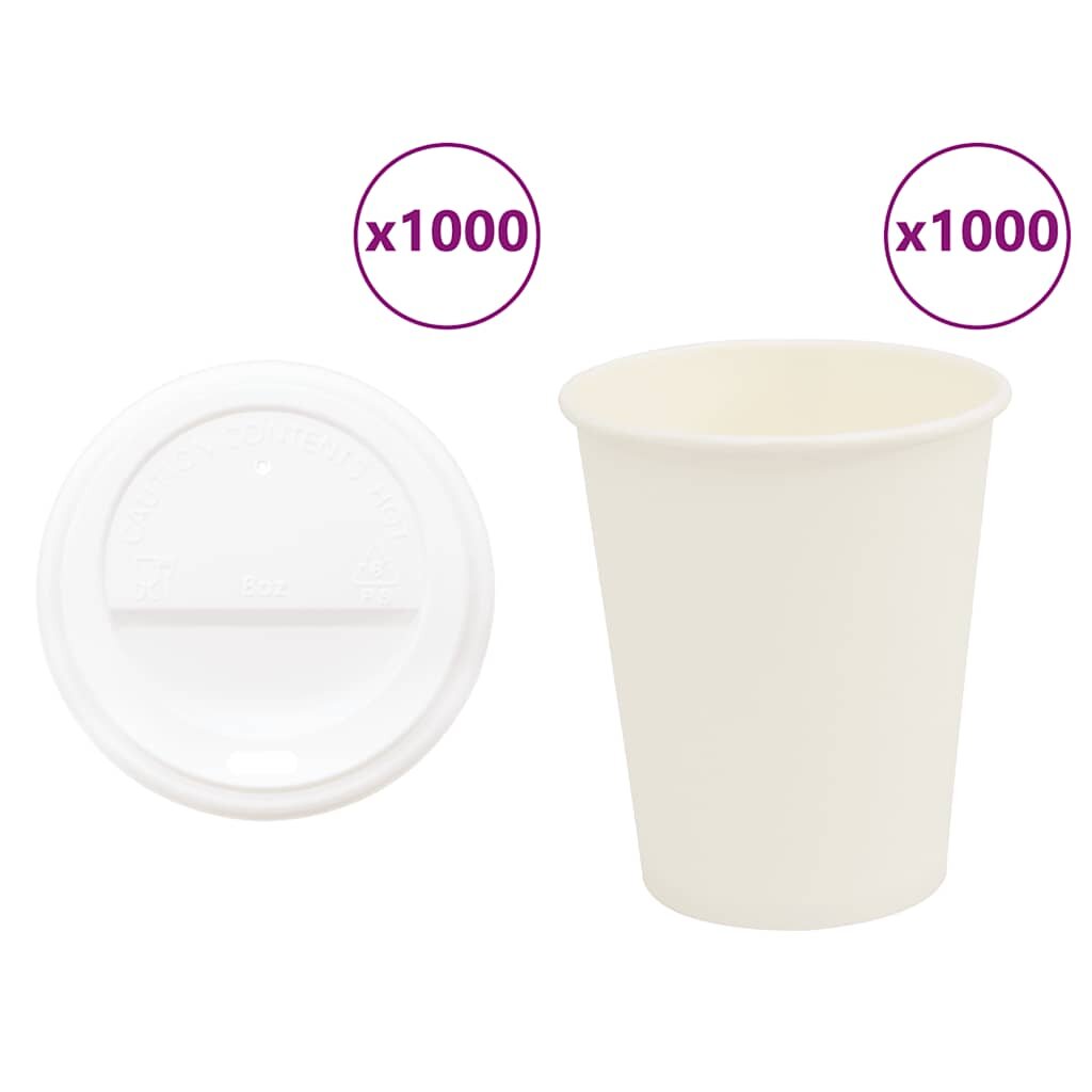 vidaXL Papírové kelímky na kávu s víčky 1000 pcs 8oz 200ml