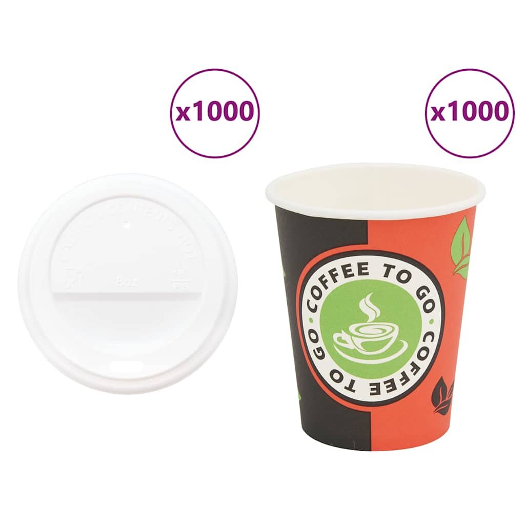 vidaXL Papírové kelímky na kávu s víčky 1000 pcs 8oz 240ml
