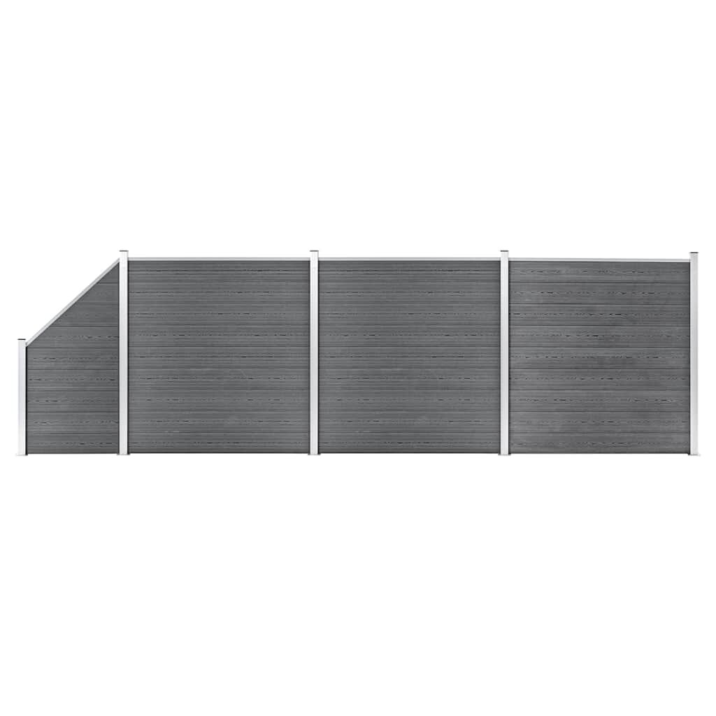 vidaXL Plotová sada WPC 3 čtvercové + 1 šikmý díl 619 x 186 cm šedá