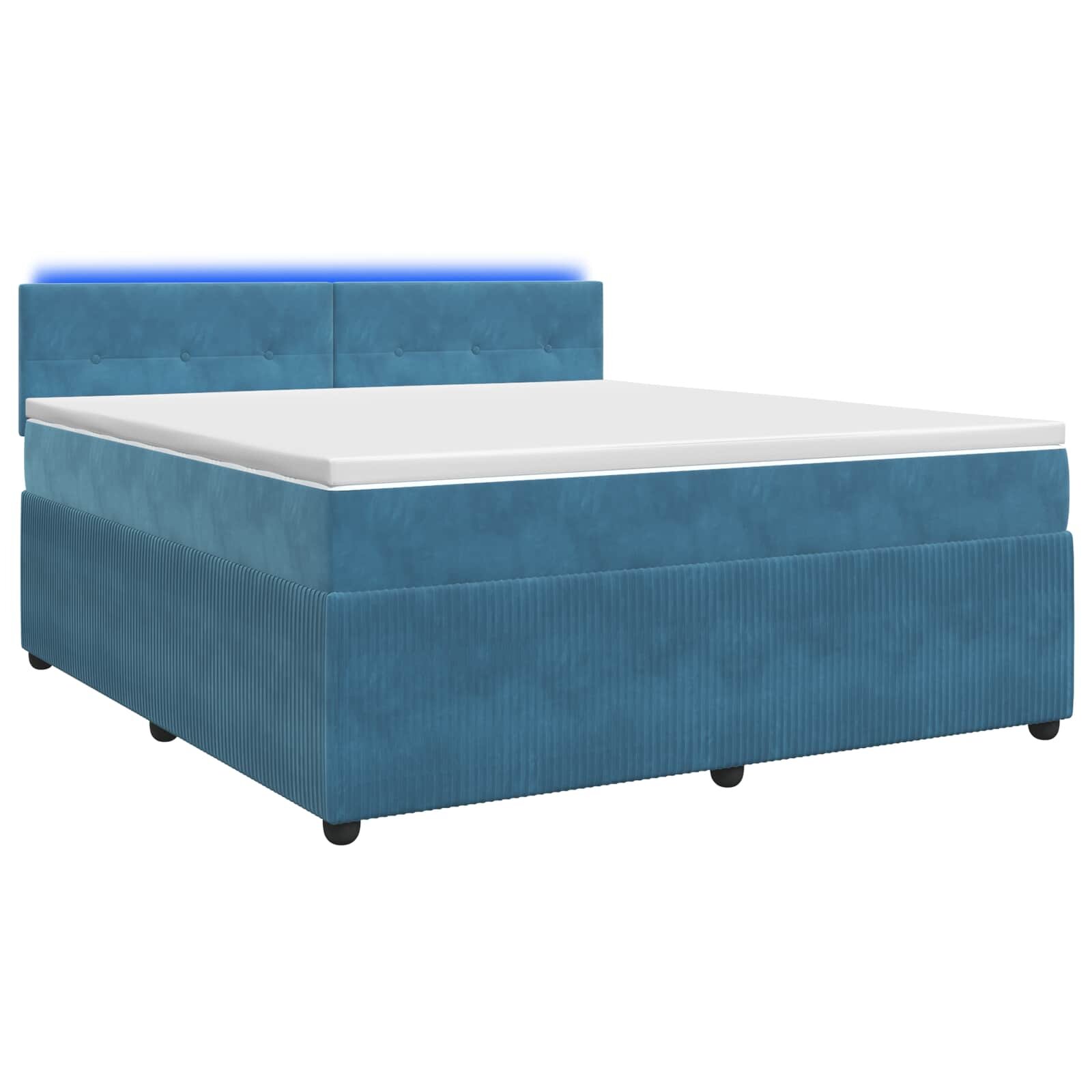 vidaXL Postel boxspring s matrací s LED pásky Modrá 160 x 200 cm Samet