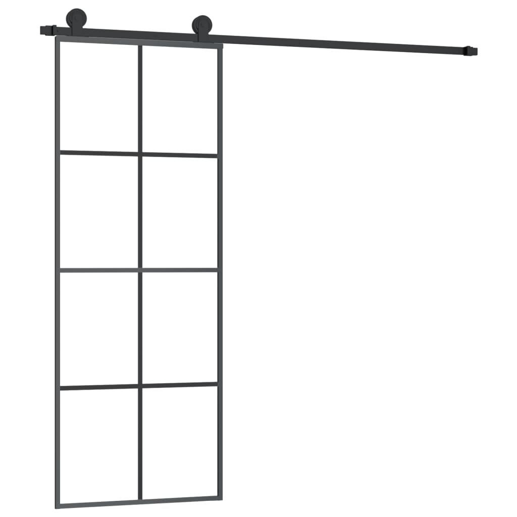 vidaXL Posuvné dveře s kováním 76x205 cm ESG sklo a hliník