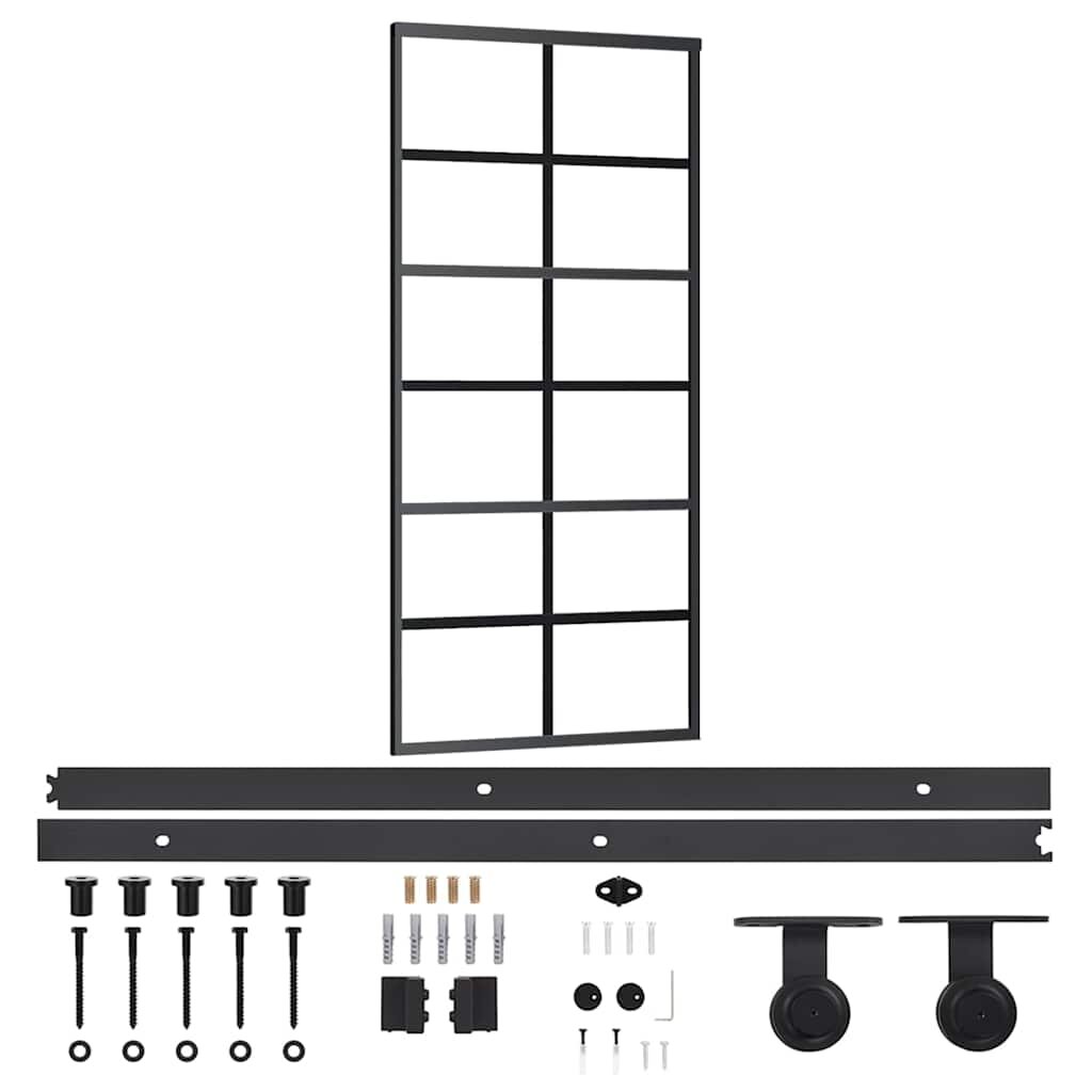 vidaXL Posuvné dveře s kováním ESG sklo a hliník 90 x 205 cm