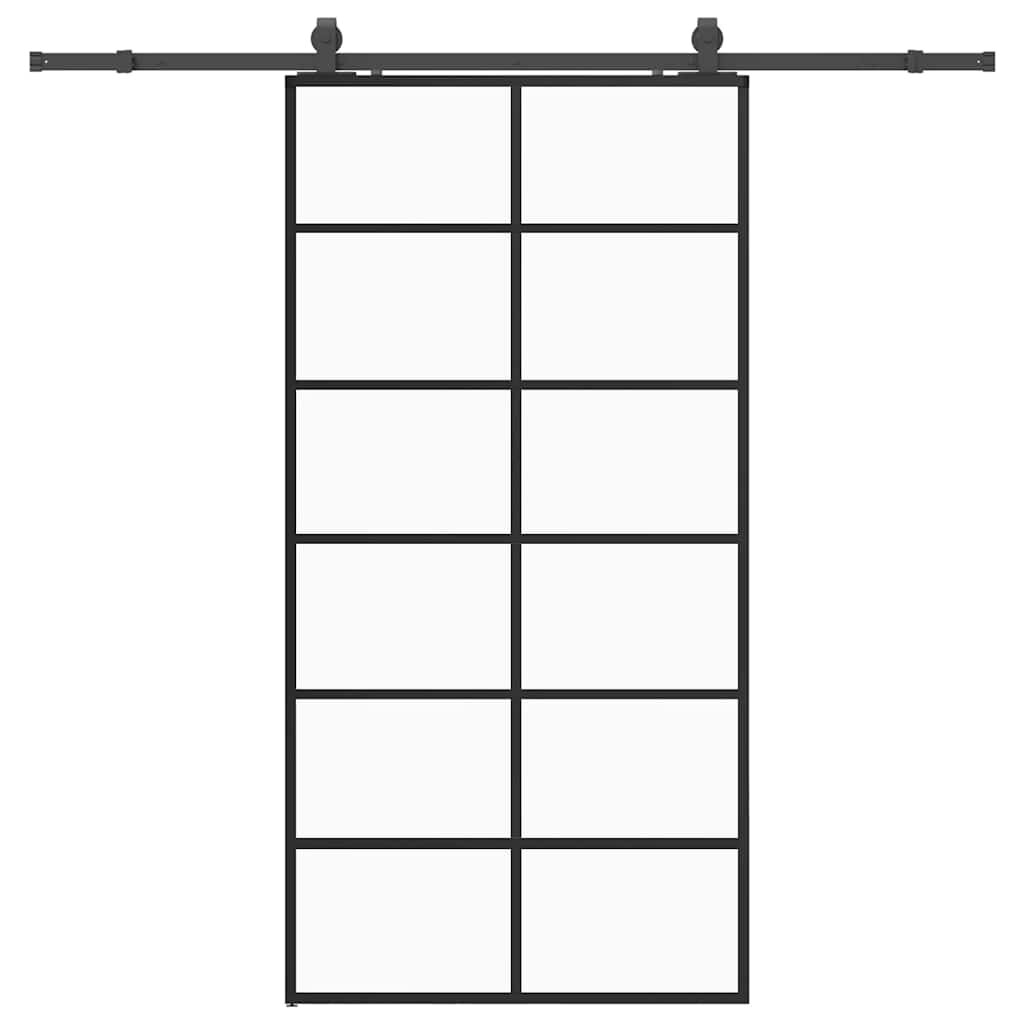 vidaXL Posuvné dveře se sadou kování černé 102x205 cm ESG Glass