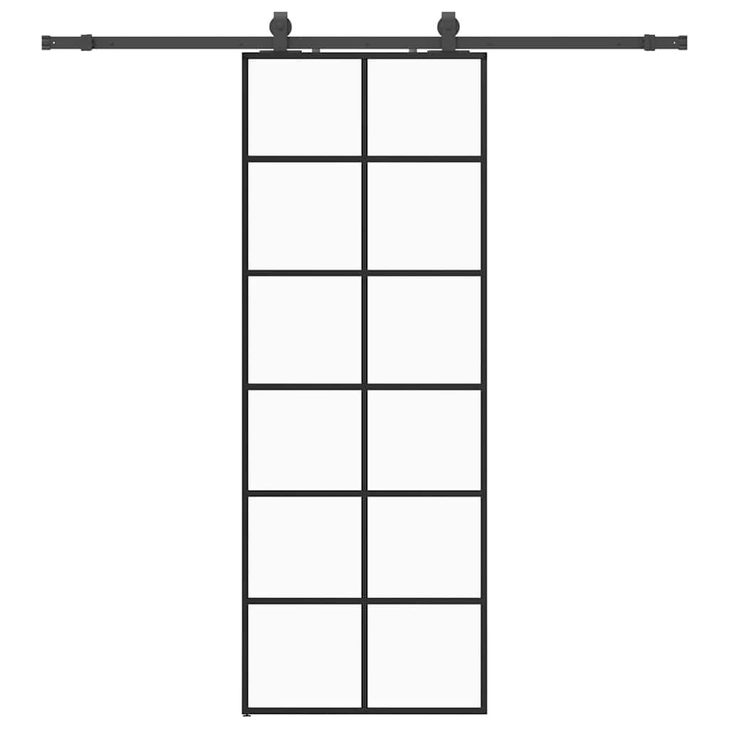 vidaXL Posuvné dveře se sadou kování černé 76x205 cm ESG Glass
