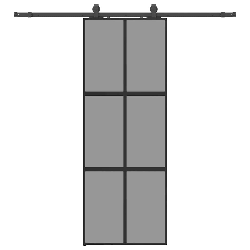 vidaXL Posuvné dveře se sadou kování černé 76x205 cm Tvrzené sklo