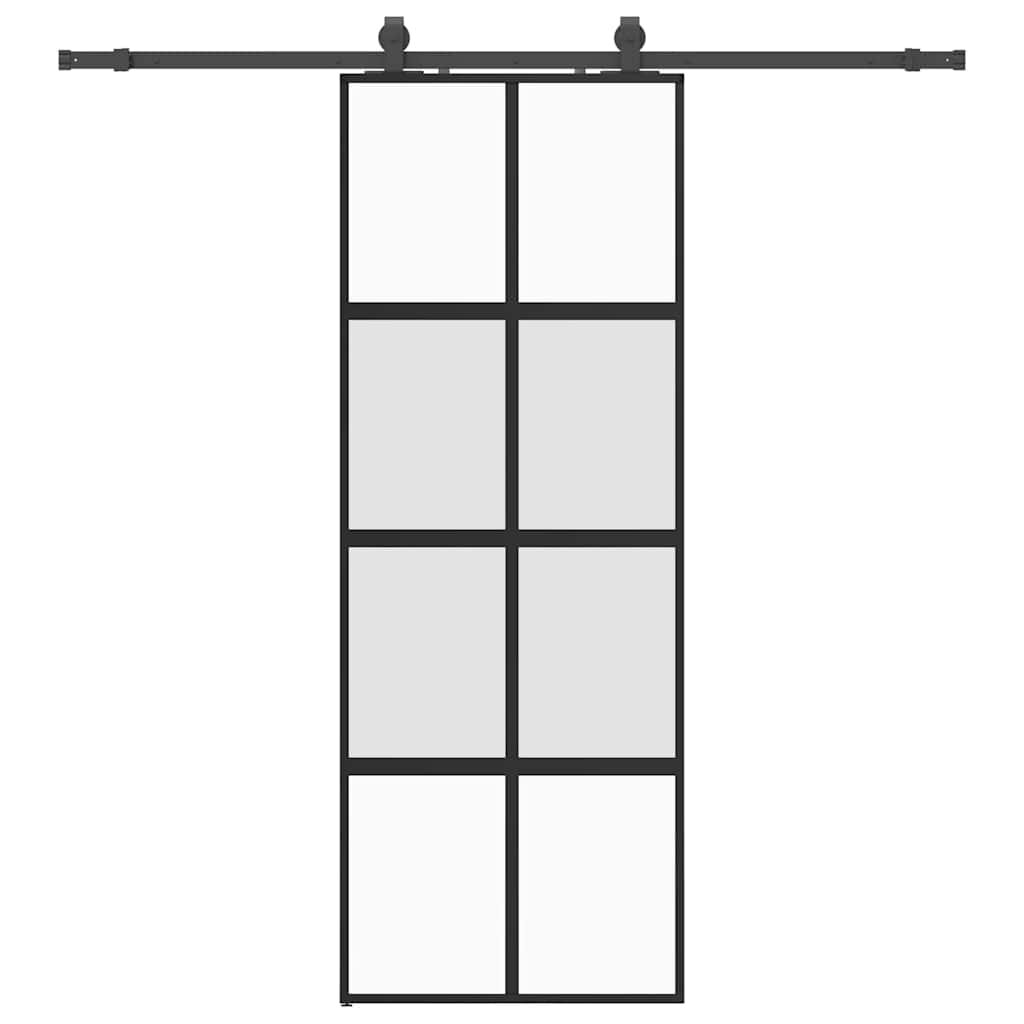 vidaXL Posuvné dveře se sadou kování černé 76x205 cm Tvrzené sklo