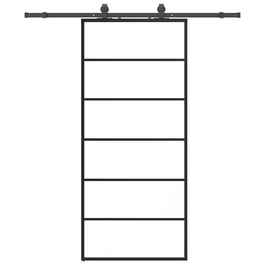 vidaXL Posuvné dveře se sadou kování černé 90x205 cm ESG Glass