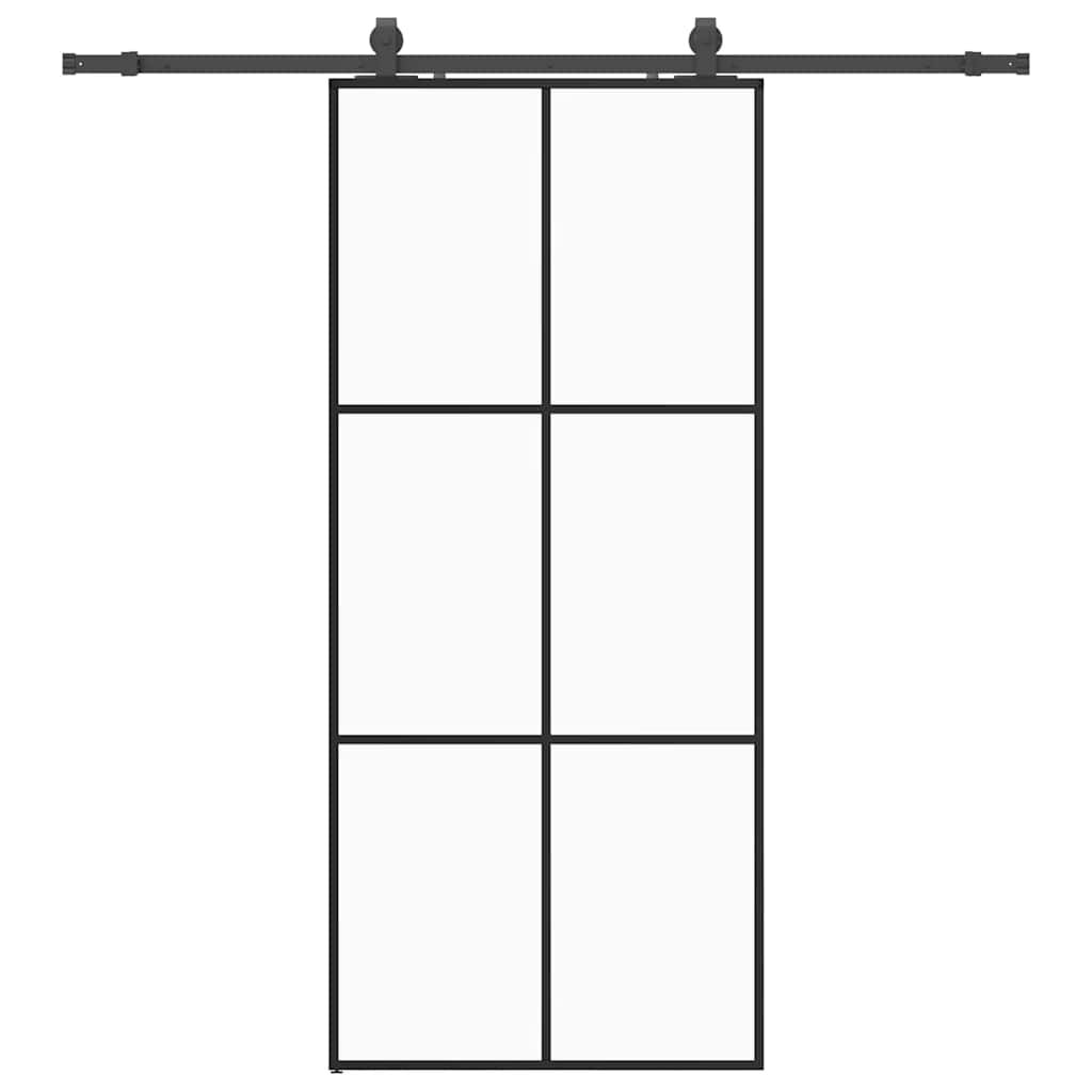 vidaXL Posuvné dveře se sadou kování černé 90x205 cm ESG Glass