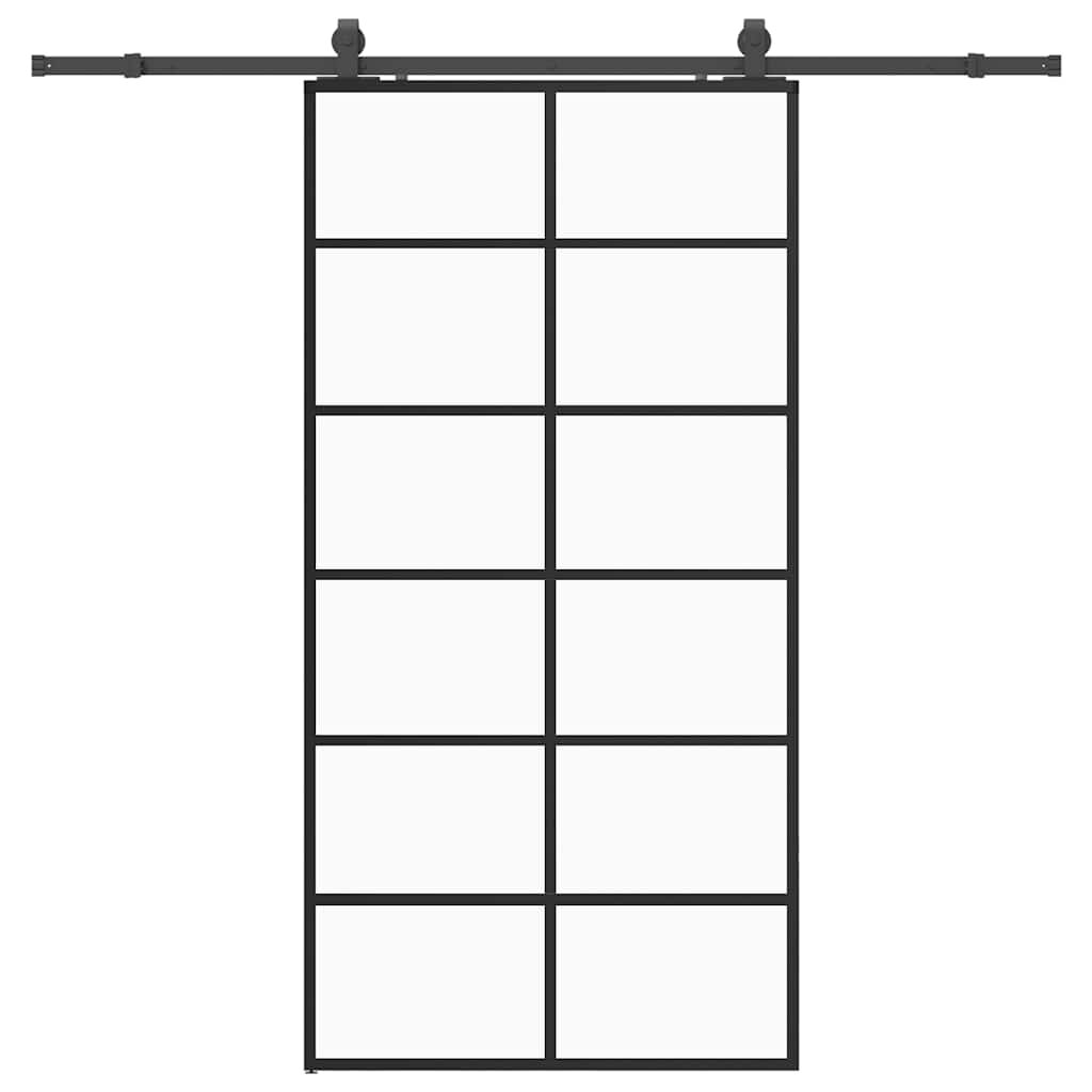 vidaXL Posuvné dveře se sadou kování černé 90x205 cm ESG Glass