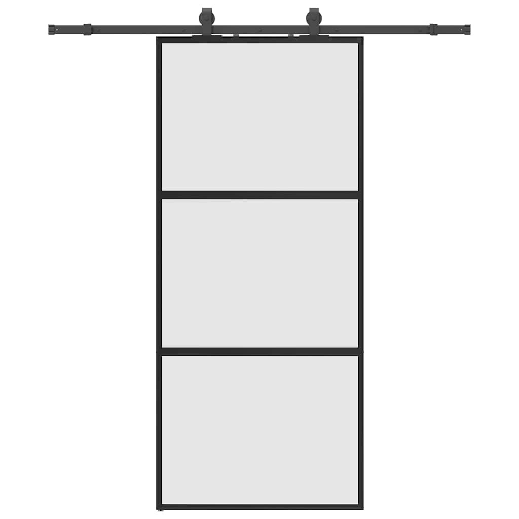 vidaXL Posuvné dveře se sadou kování černé 90x205 cm Tvrzené sklo