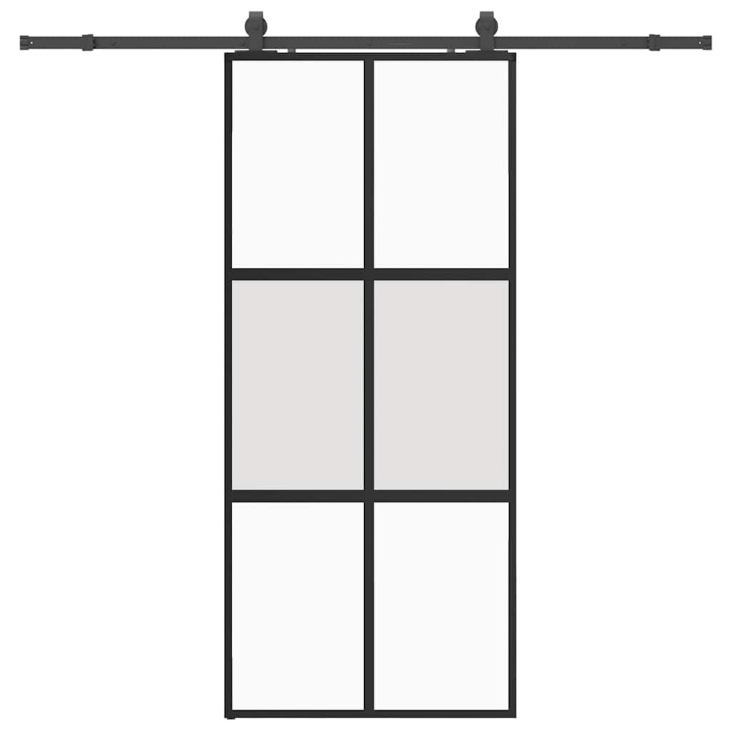 vidaXL Posuvné dveře se sadou kování černé 90x205 cm Tvrzené sklo