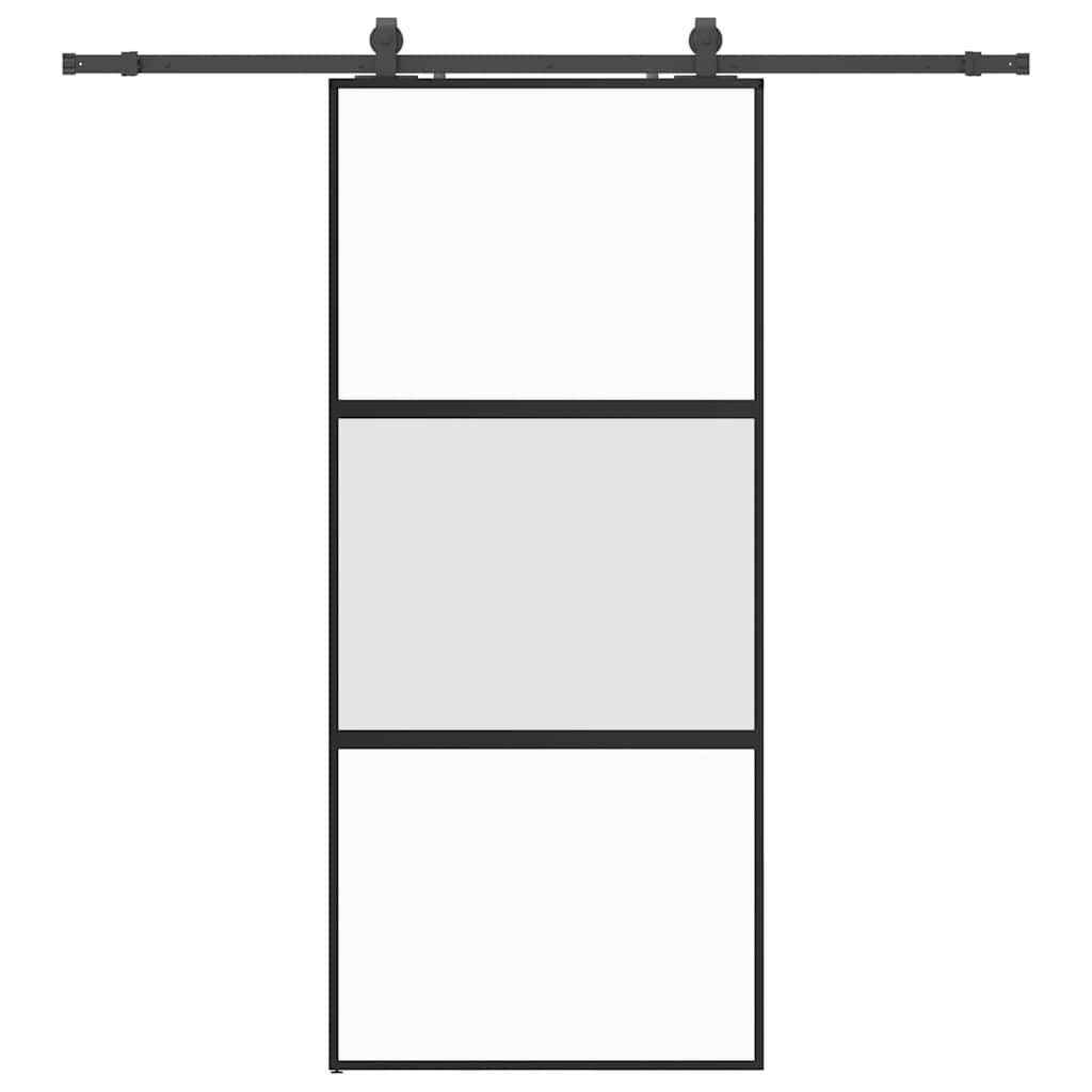 vidaXL Posuvné dveře se sadou kování černé 90x205 cm Tvrzené sklo