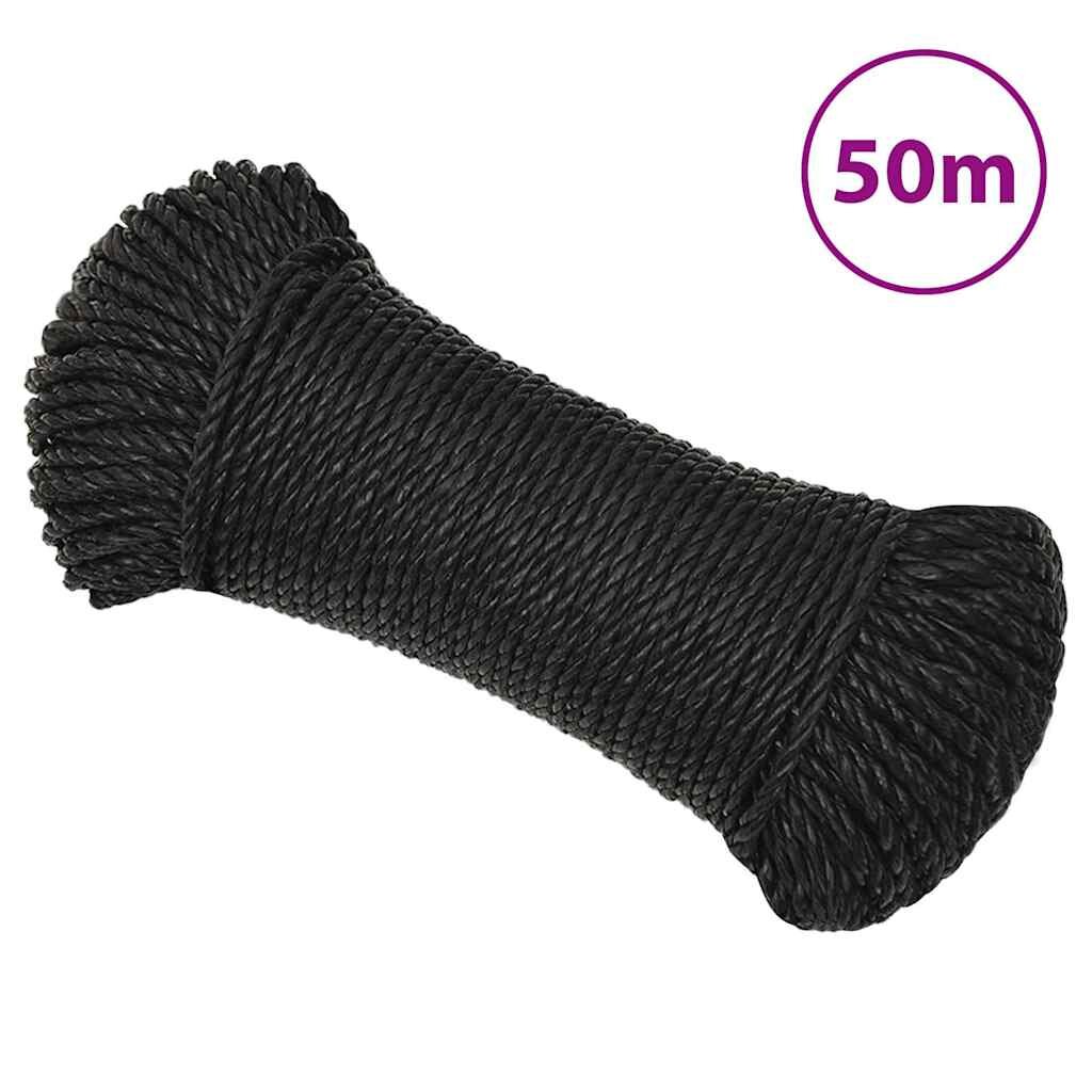 vidaXL Pracovní lano černé 6 mm 50 m polypropylen