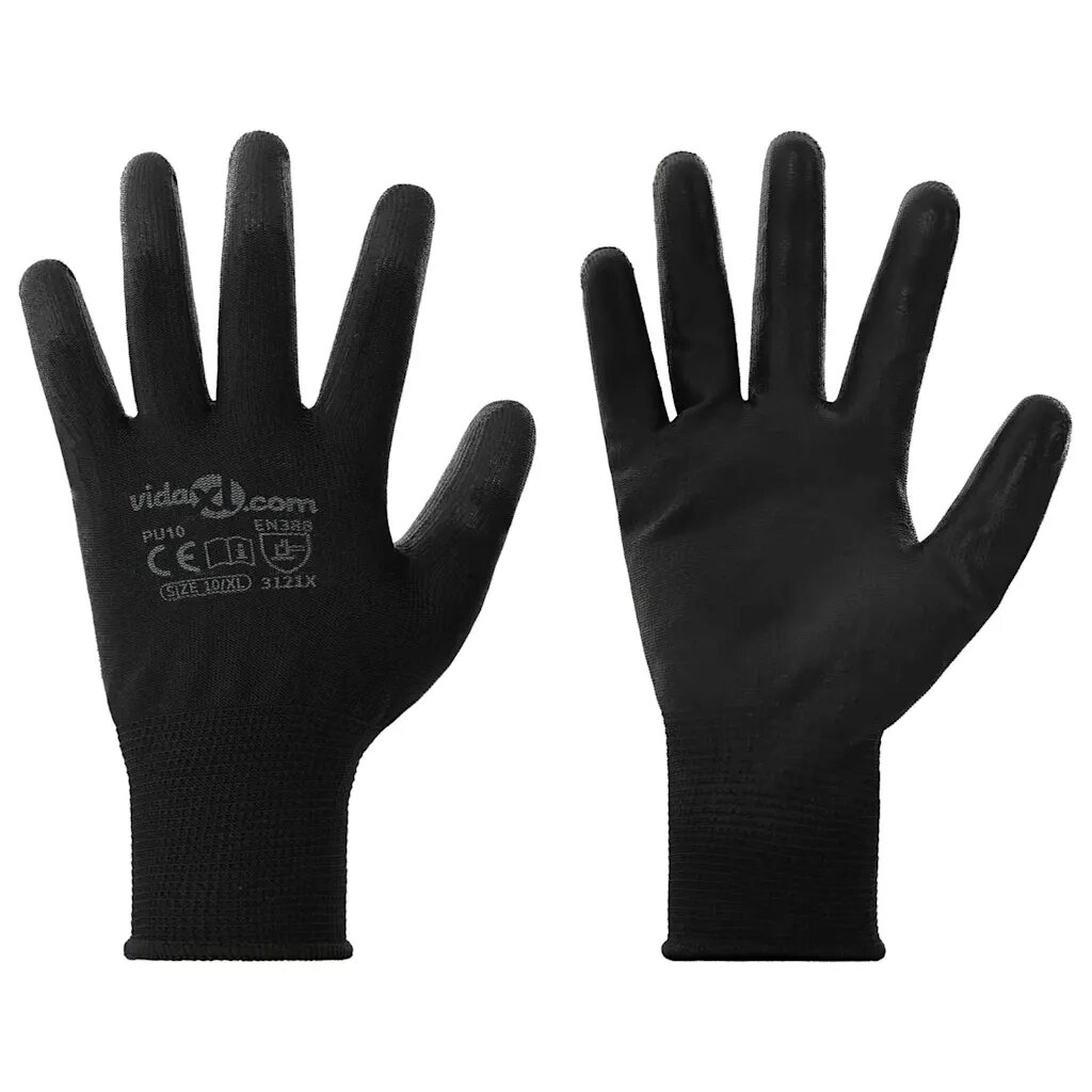 vidaXL Pracovní rukavice 12 ks Černá 10 / xl Polyester