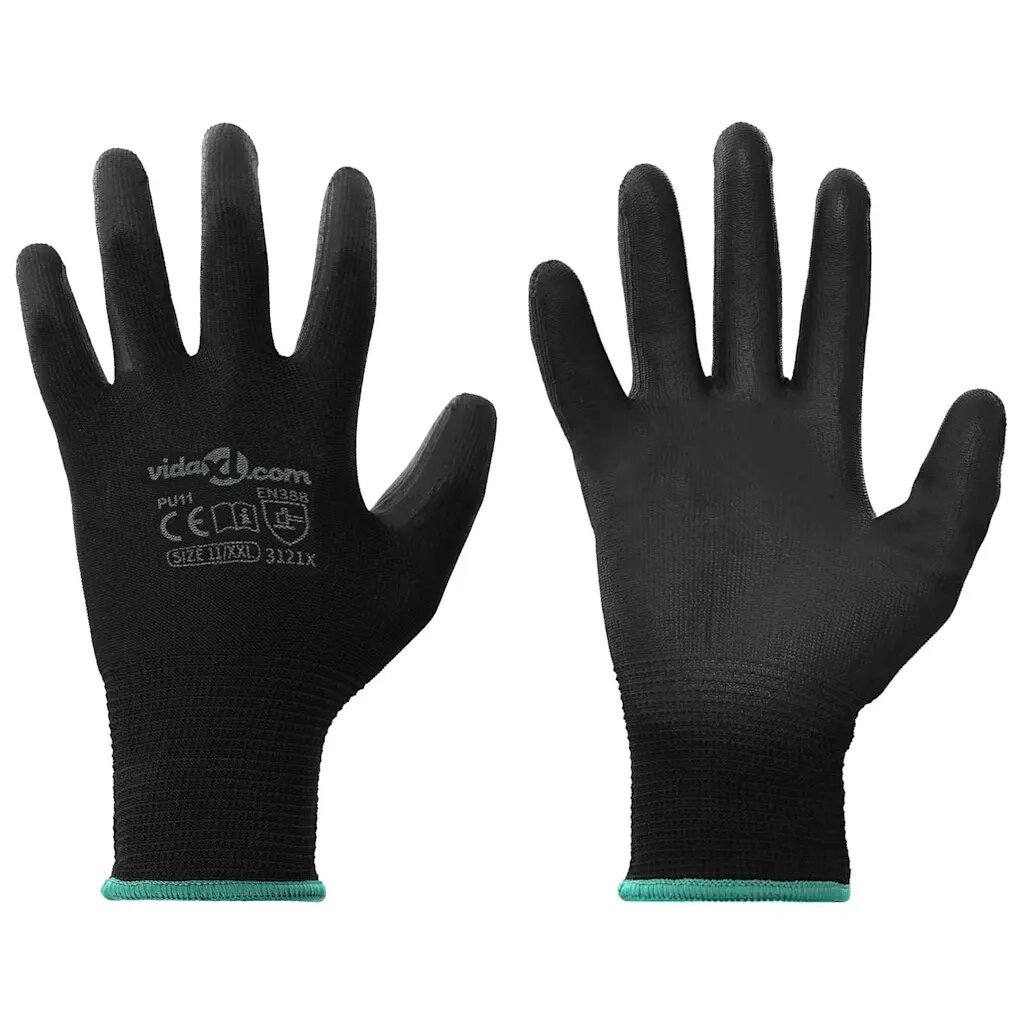 vidaXL Pracovní rukavice 12 ks Černá 11 / XXL Polyester