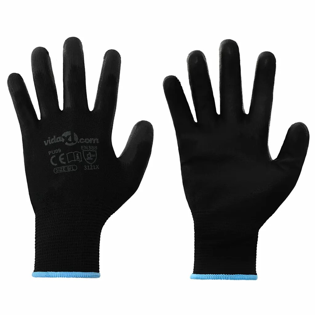 vidaXL Pracovní rukavice 12 ks Černá 9 / l Polyester