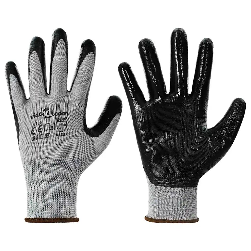 vidaXL Pracovní rukavice 12 ks Šedá a černá 8 / m Polyester