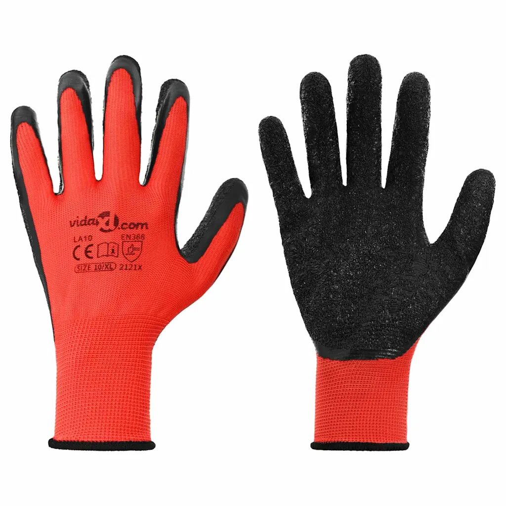 vidaXL Pracovní rukavice 24 ks Červená a černá 10 / xl Potažení latexem