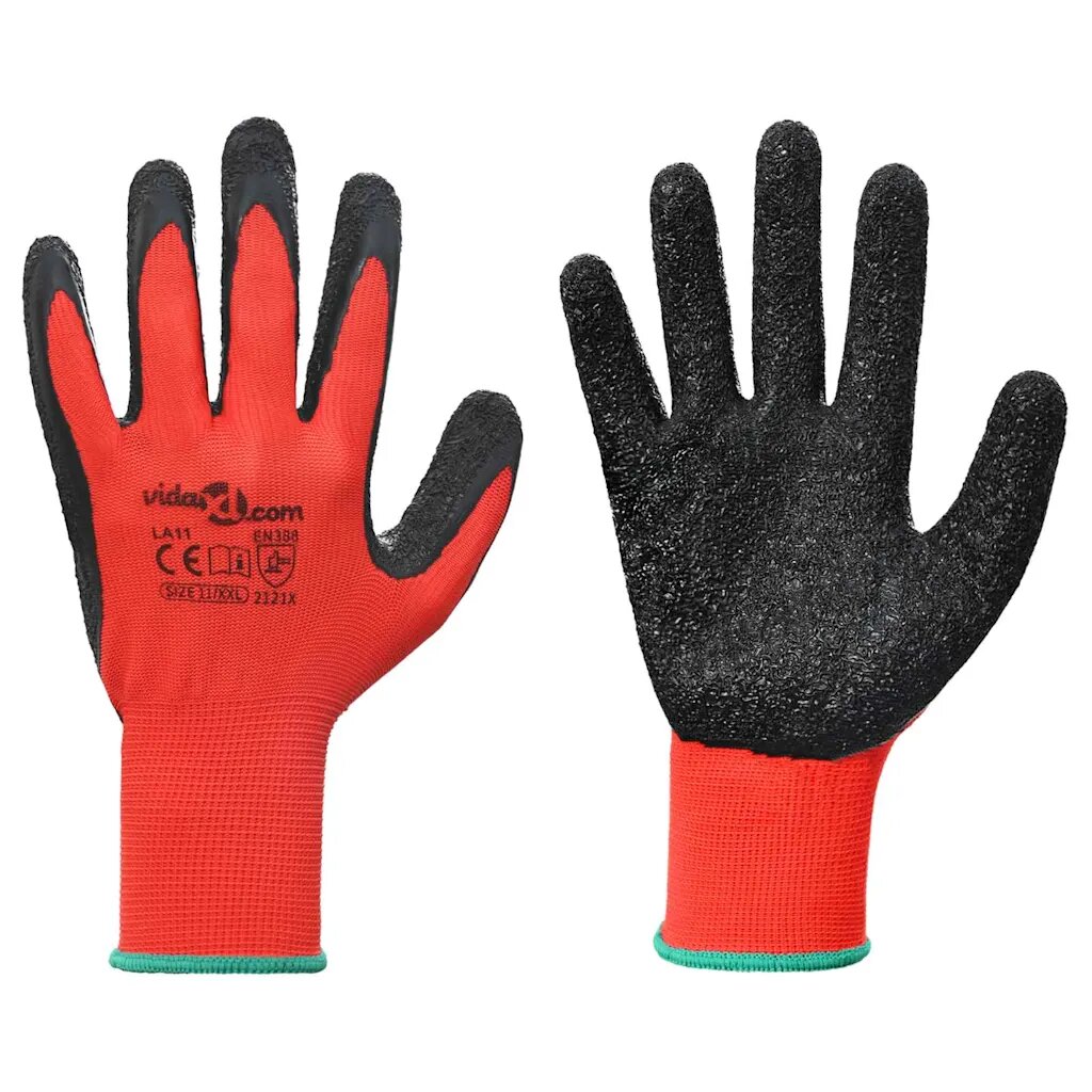 vidaXL Pracovní rukavice 24 ks Červená a černá 11 / XXL Potažení latexem