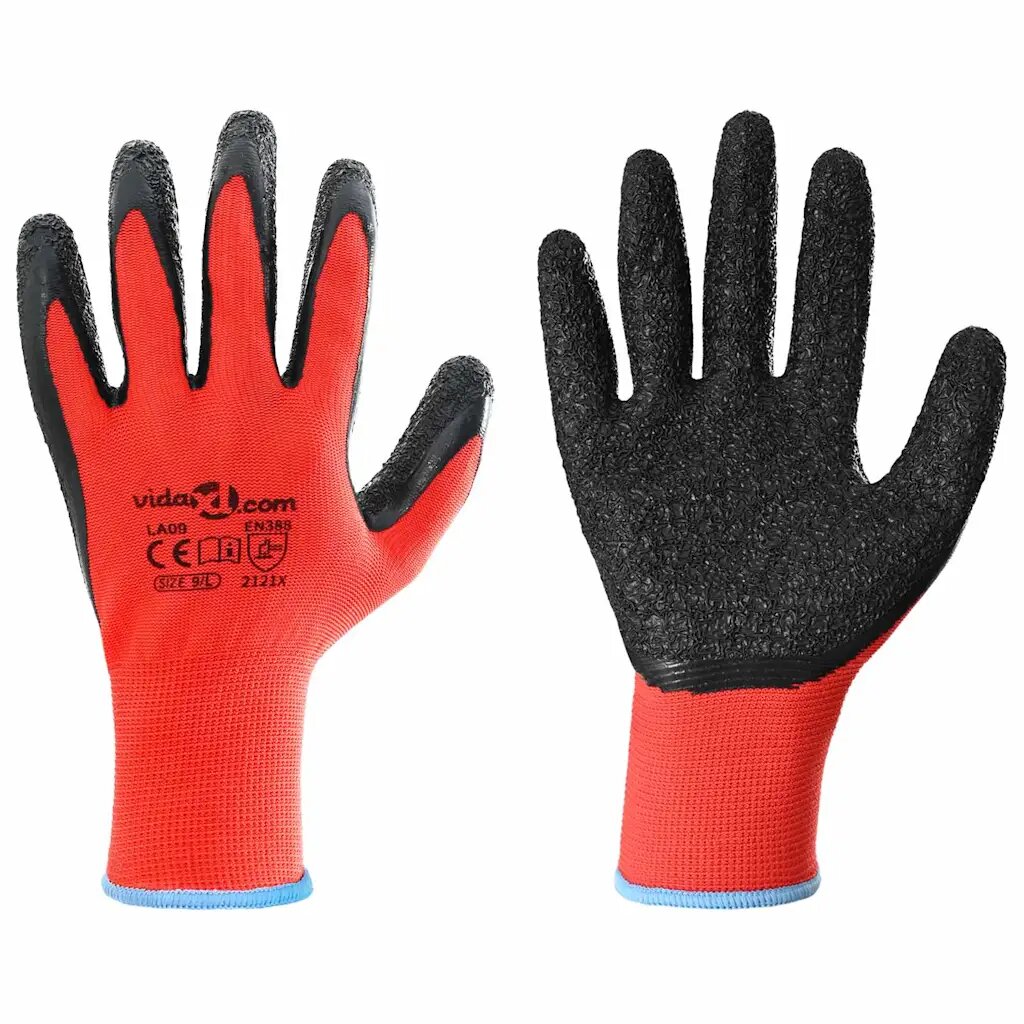 vidaXL Pracovní rukavice 24 ks Červená a černá 9 / l Potažení latexem