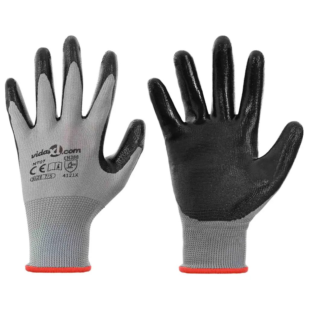 vidaXL Pracovní rukavice 24 ks Šedá a černá 7 / S Polyester