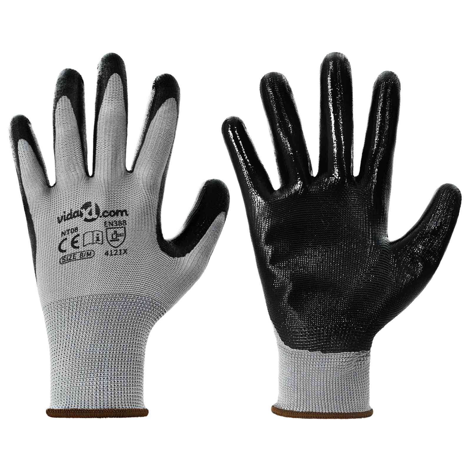 vidaXL Pracovní rukavice 24 ks Šedá a černá 8 / m Polyester