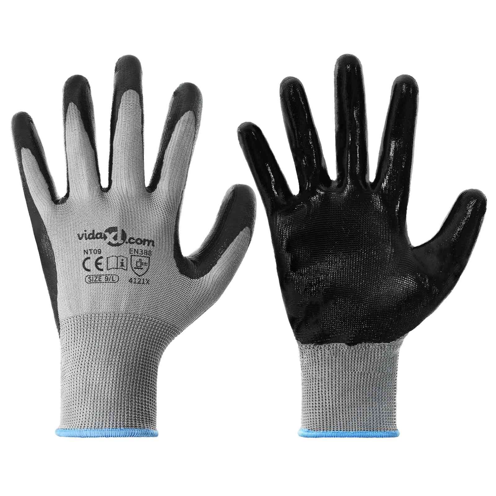 vidaXL Pracovní rukavice 24 ks Šedá a černá 9 / l Polyester