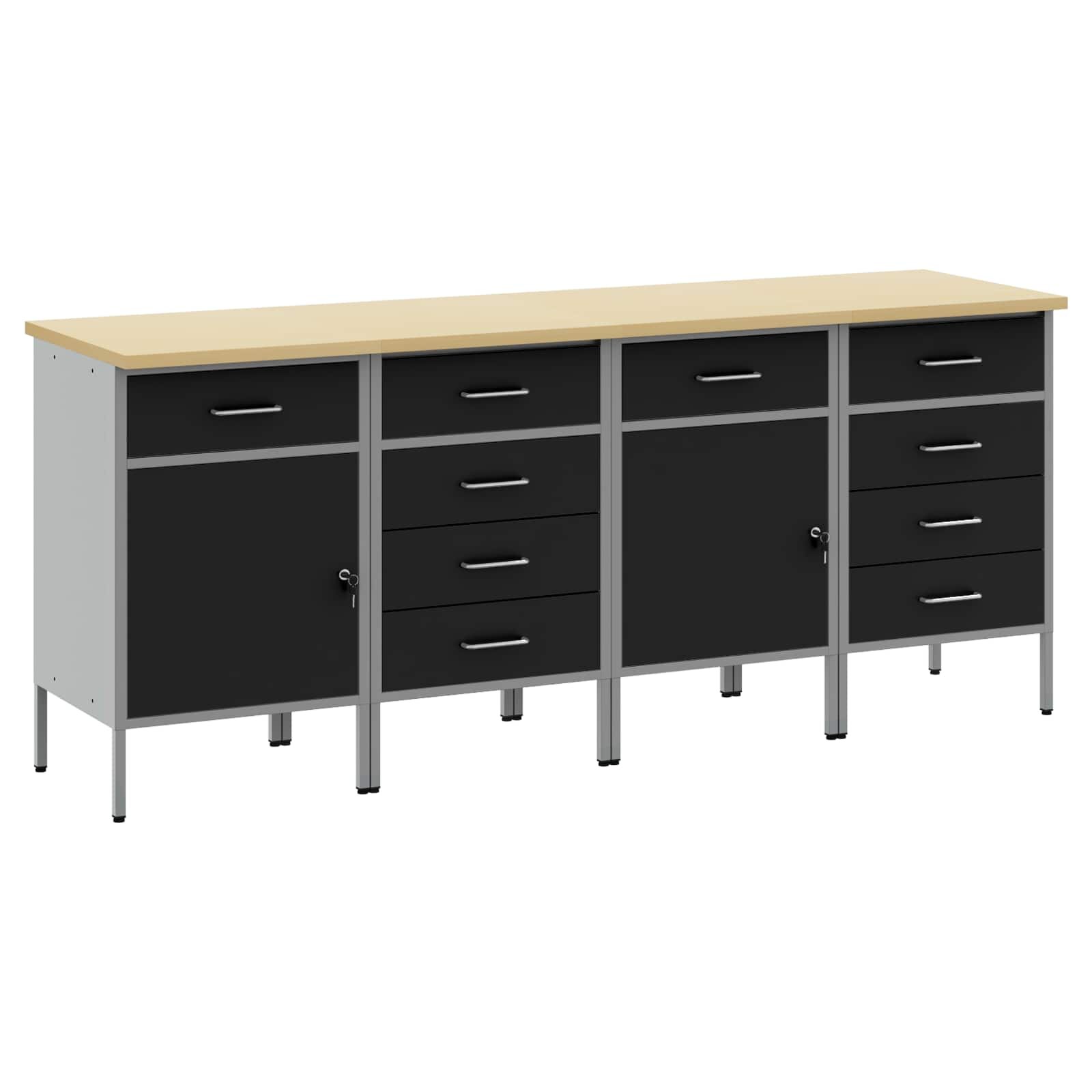 vidaXL Pracovní skříň se zásuvkou 4 ks Černá a šedá 200 x 55 x 85 cm