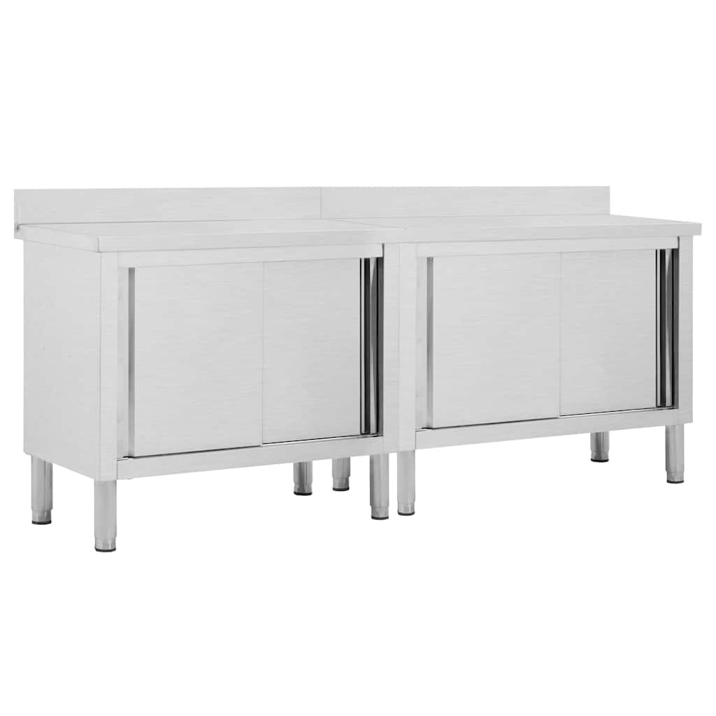 vidaXL Pracovní stoly s posuvnými dvířky 2 ks 200x50x(95–97) cm nerez