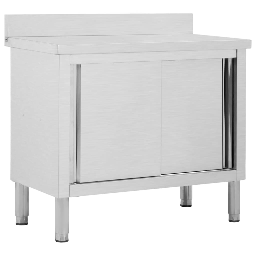 vidaXL Pracovní stůl s posuvnými dvířky 100x50x(95–97) cm nerez ocel