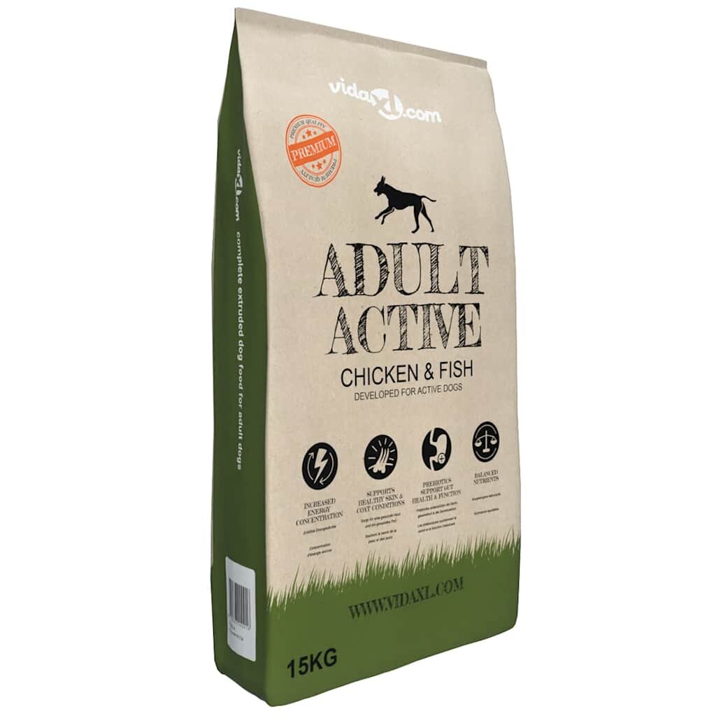 vidaXL Prémiové suché krmivo pro psy Adult Active Chicken & Fish 15 kg