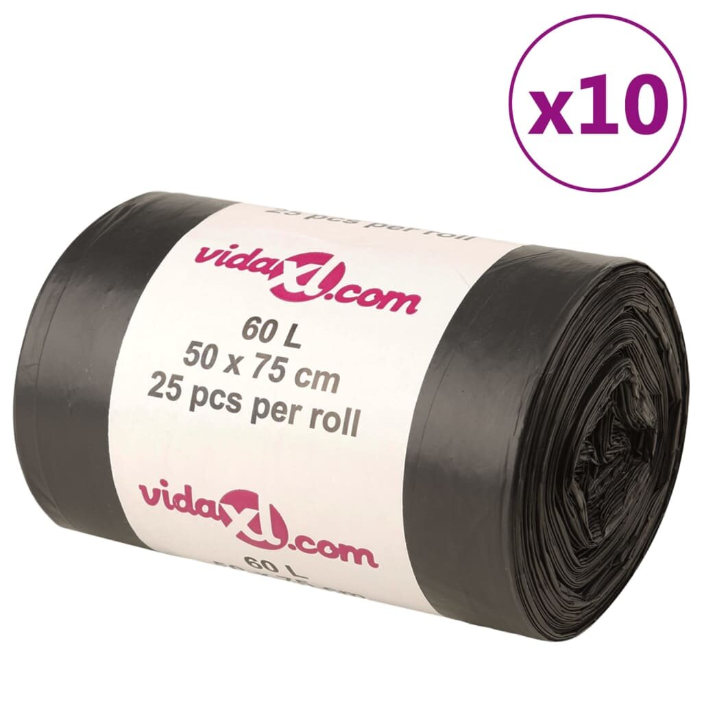 vidaXL Pytle na odpadky 250 ks černé 60 l