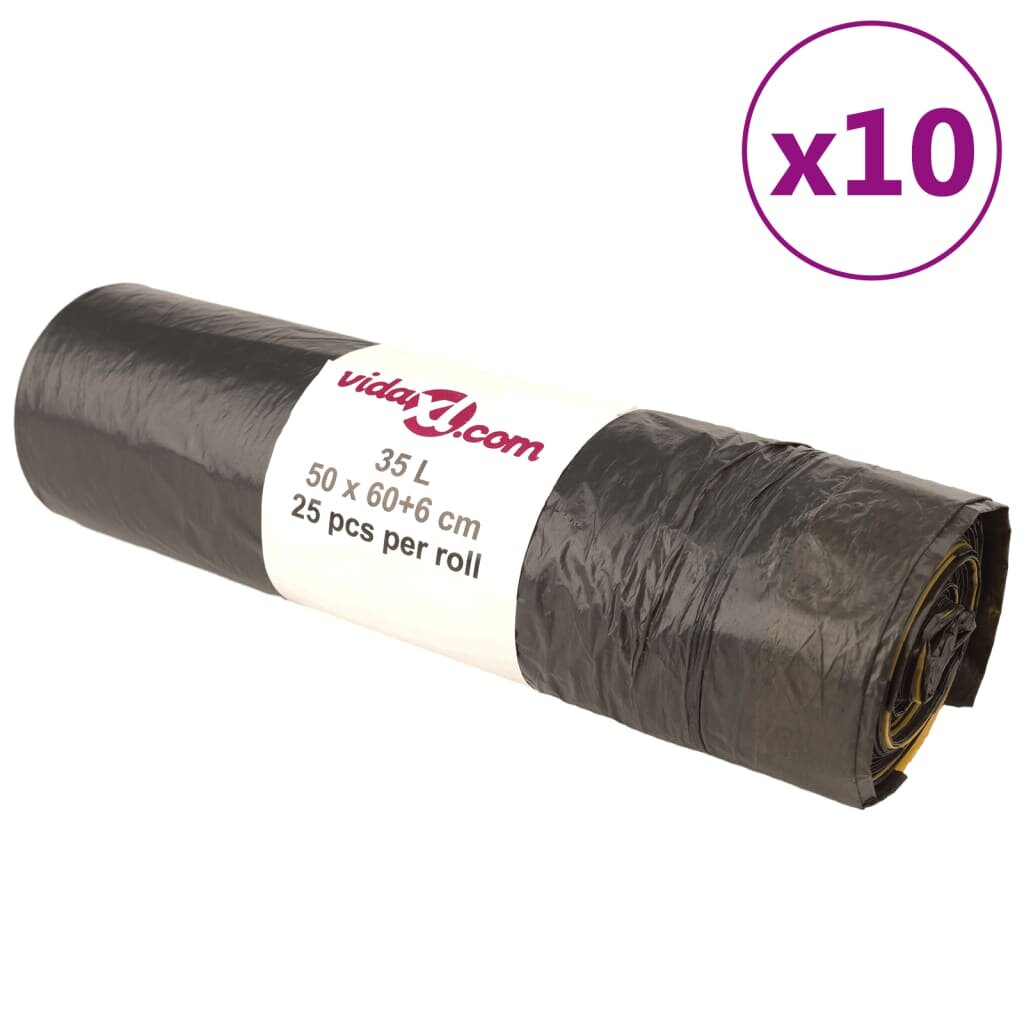 vidaXL Pytle na odpadky se stahovacími šňůrkami 250 ks černé 35 l