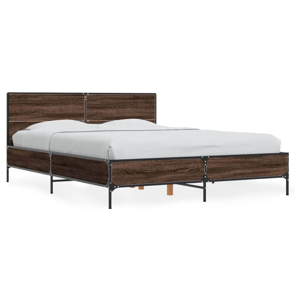 vidaXL Rám postele hnědý dub 135 x 190 cm kompozitní dřevo a kov