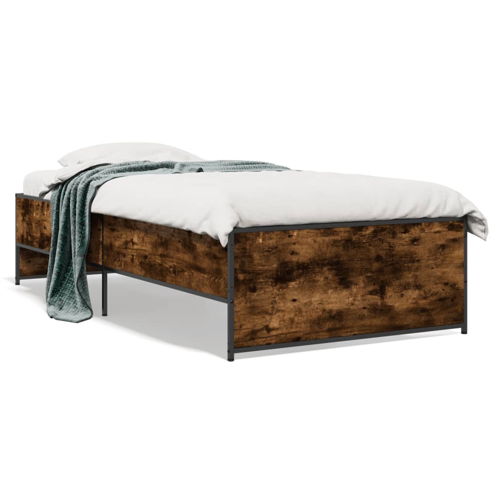 vidaXL Rám postele kouřový dub 90 x 190 cm kompozitní dřevo a kov