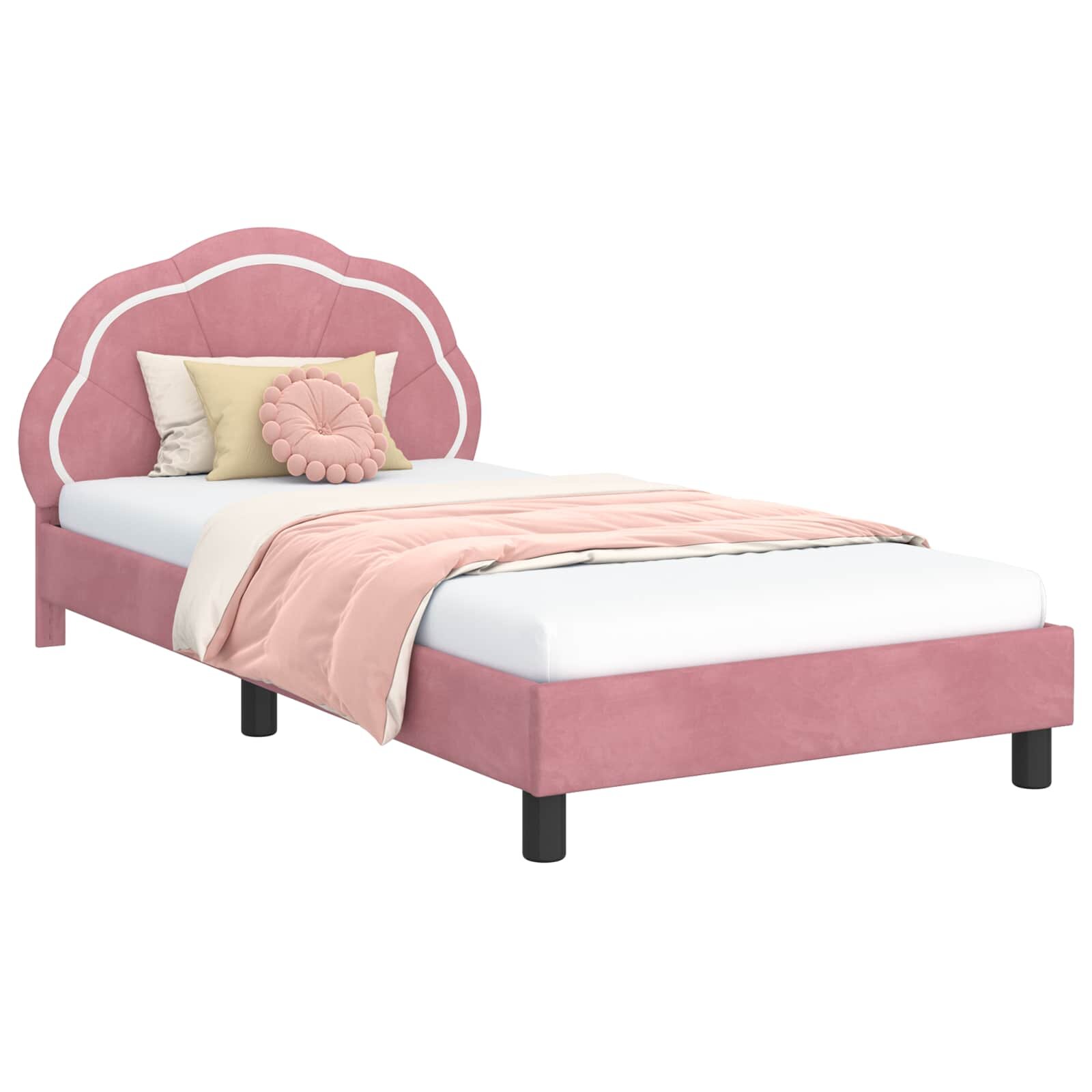 vidaXL Rám postele pro děti s čelem s čelo Růžová 80 x 200 cm Samet