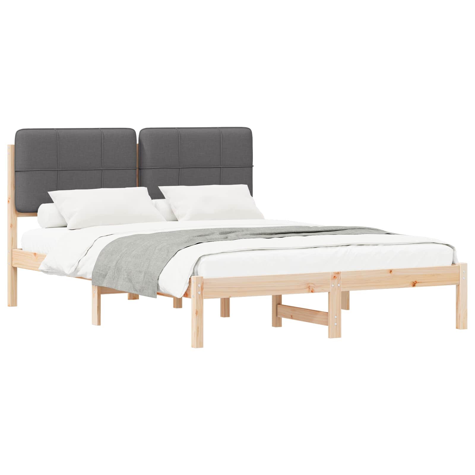 vidaXL Rám postele s čalouněným čelem s čelo Tmavě šedá 135 x 190 cm