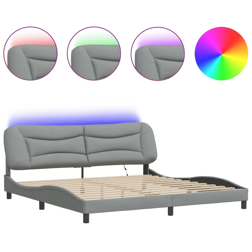 vidaXL Rám postele s LED bez matrace Hvar Světle šedá 200x200 cm Látka
