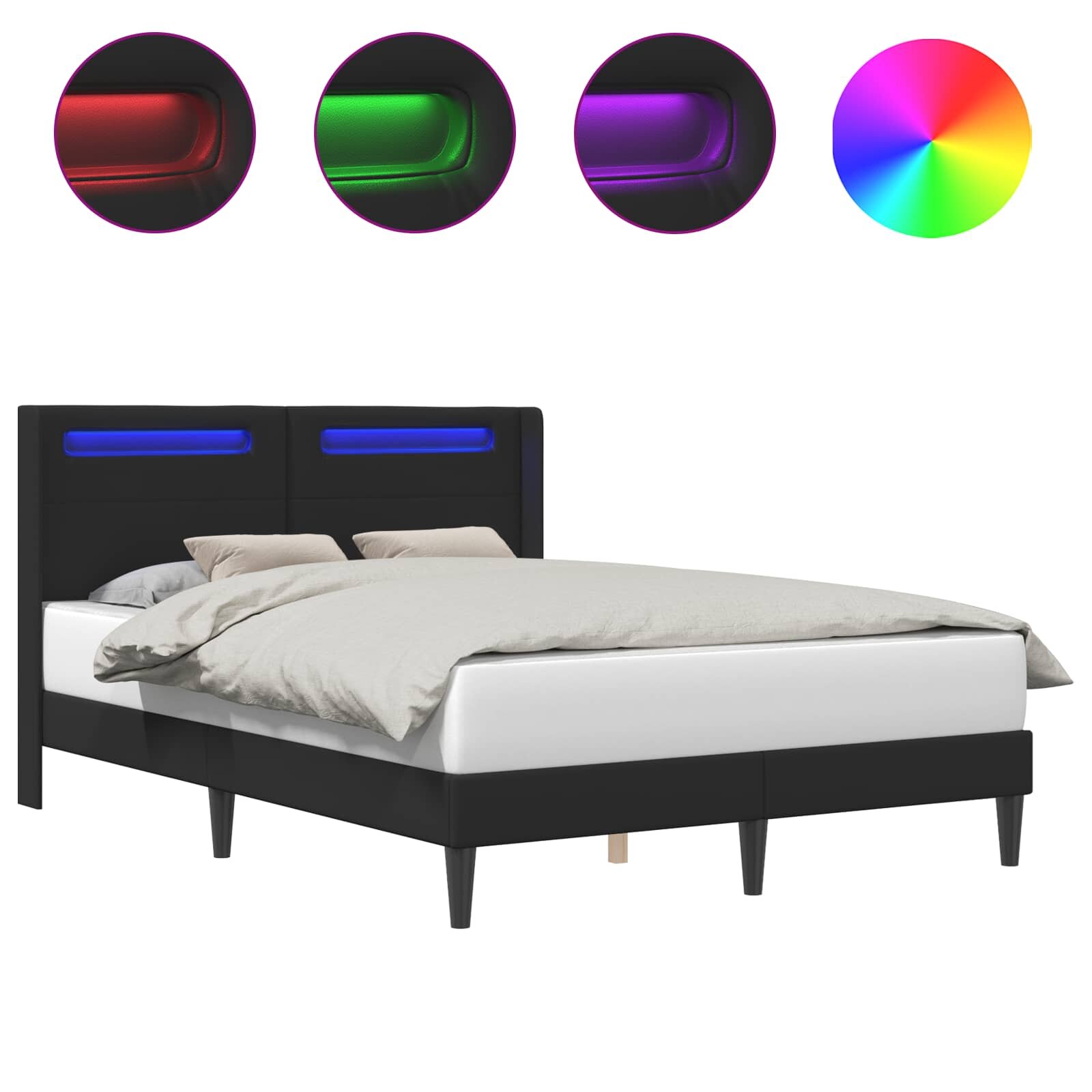 vidaXL Rám postele s LED pásky s čelo Černá 160 x 200 cm Umělá kůže