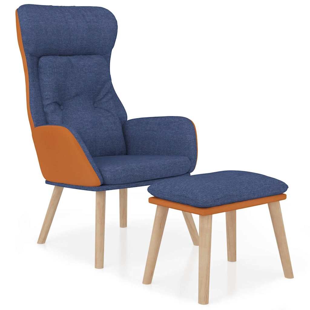 vidaXL Relaxační křeslo s podnožkou modré umělá kůže a textil