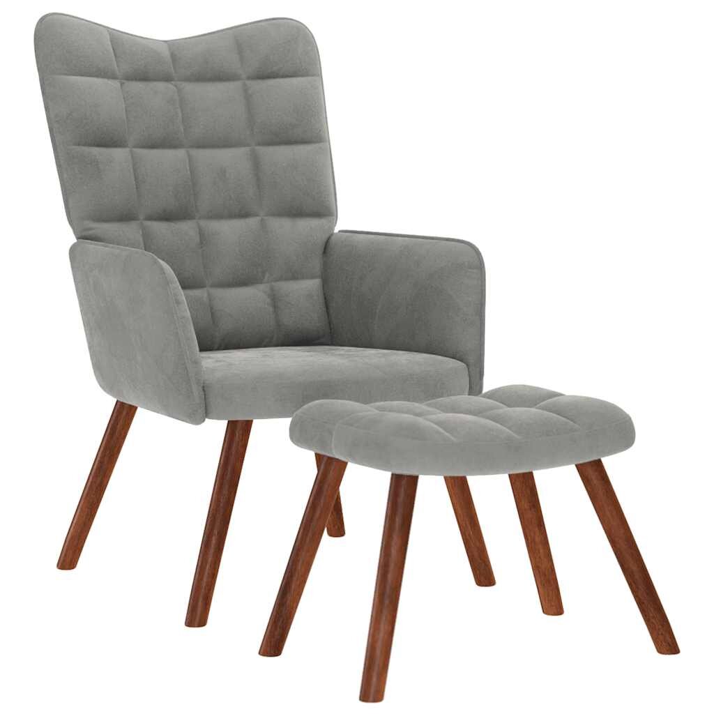 vidaXL Relaxační křeslo s taburetkou světle šedý samet