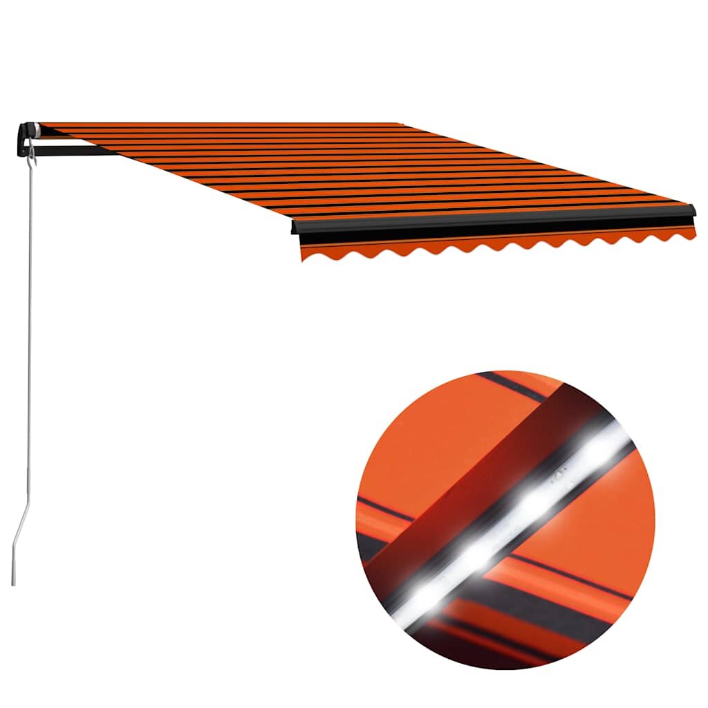 vidaXL Ručně zatahovací markýza s LED světlem 350x250 cm oranžovohnědá
