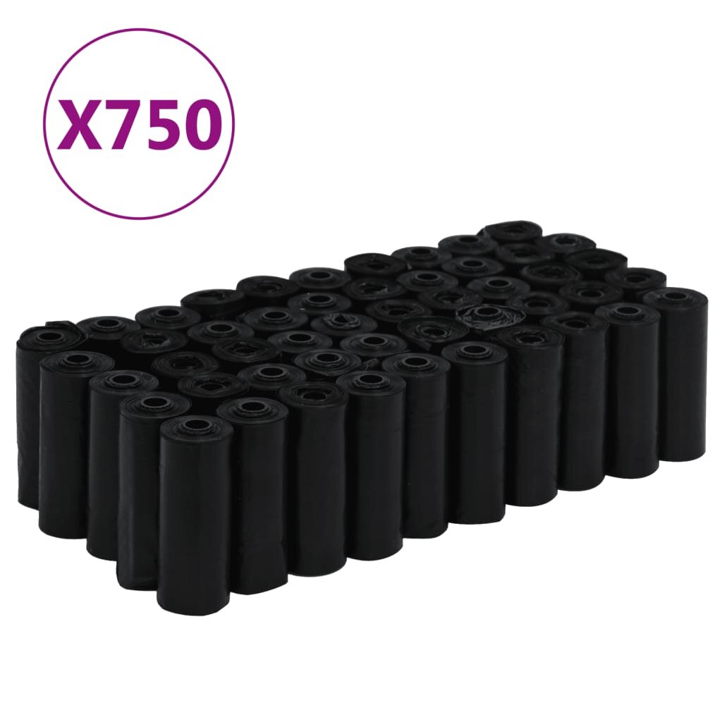 vidaXL Sáčky na psí exkrementy 750 ks černé 30 x 20 cm PE