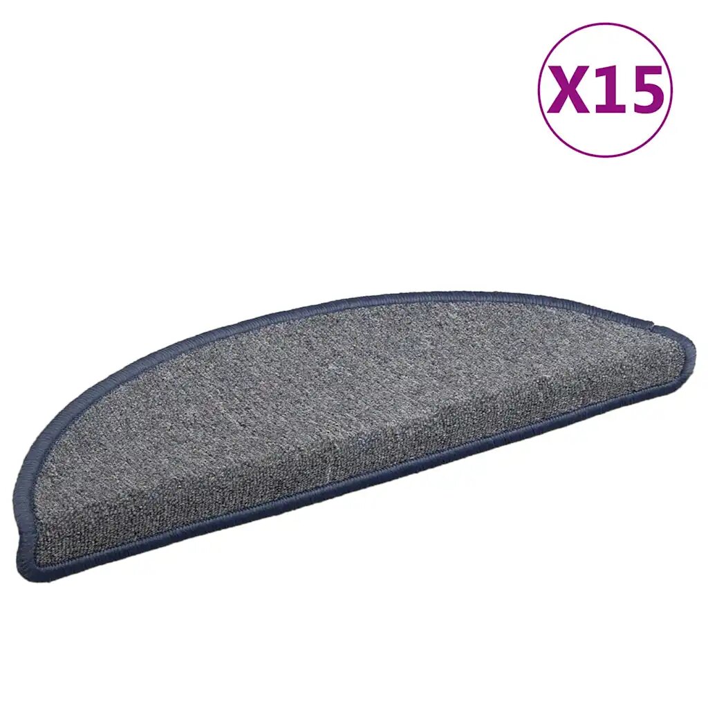 vidaXL Schodové rohože 15 ks 56 x 17 x 3 cm světle šedé a modré půlkulaté