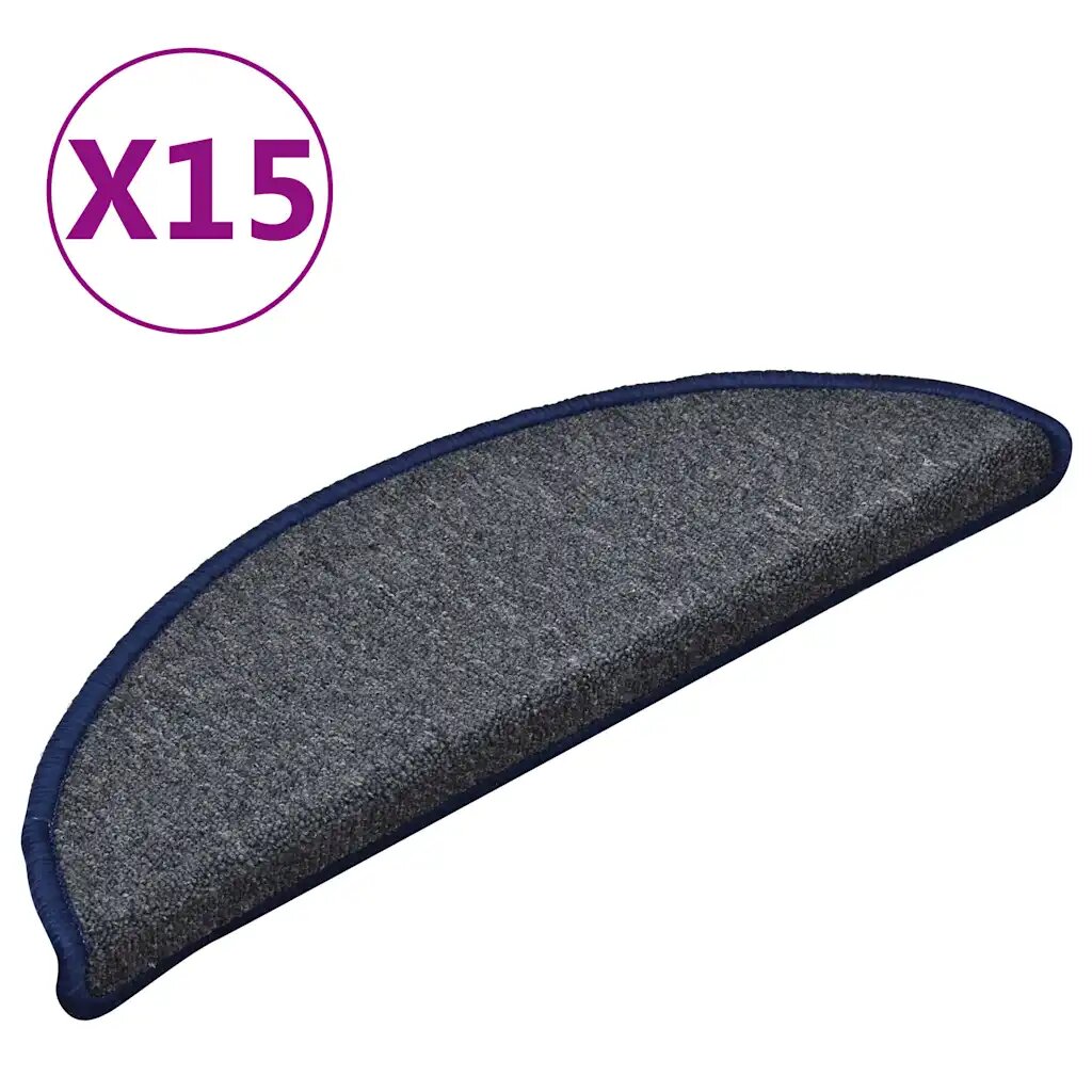 vidaXL Schodové rohože 15 ks 56 x 17 x 3 cm tmavě šedé a modré půlkulaté
